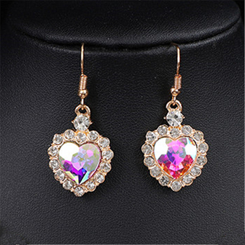 Heart Shape Earrings For Women In Blue Featuring Rhinestones And Zinc Alloy Ear Pins