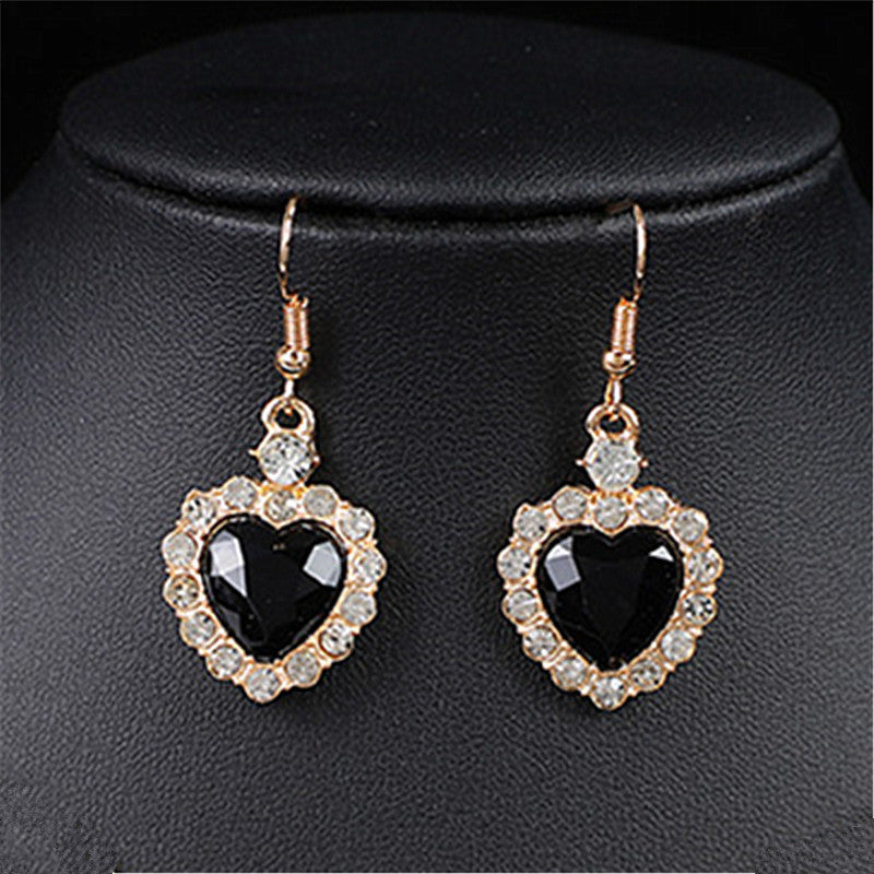 Heart Shape Earrings For Women In Blue Featuring Rhinestones And Zinc Alloy Ear Pins