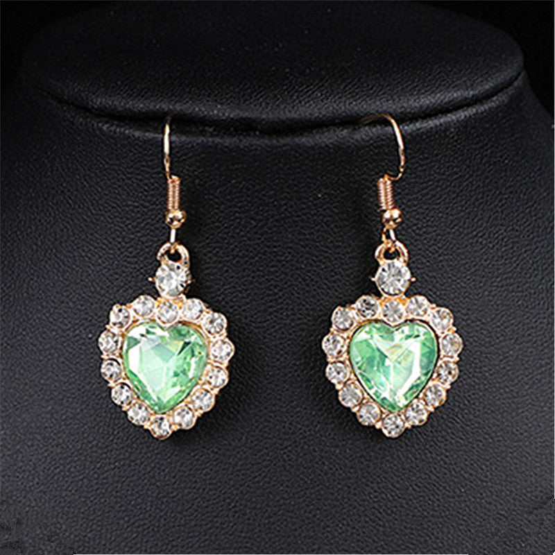 Heart Shape Earrings For Women In Blue Featuring Rhinestones And Zinc Alloy Ear Pins