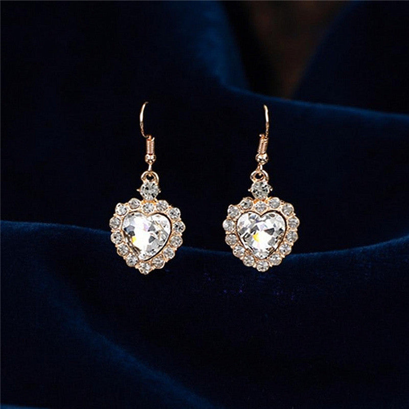 Heart Shape Earrings For Women In Blue Featuring Rhinestones And Zinc Alloy Ear Pins