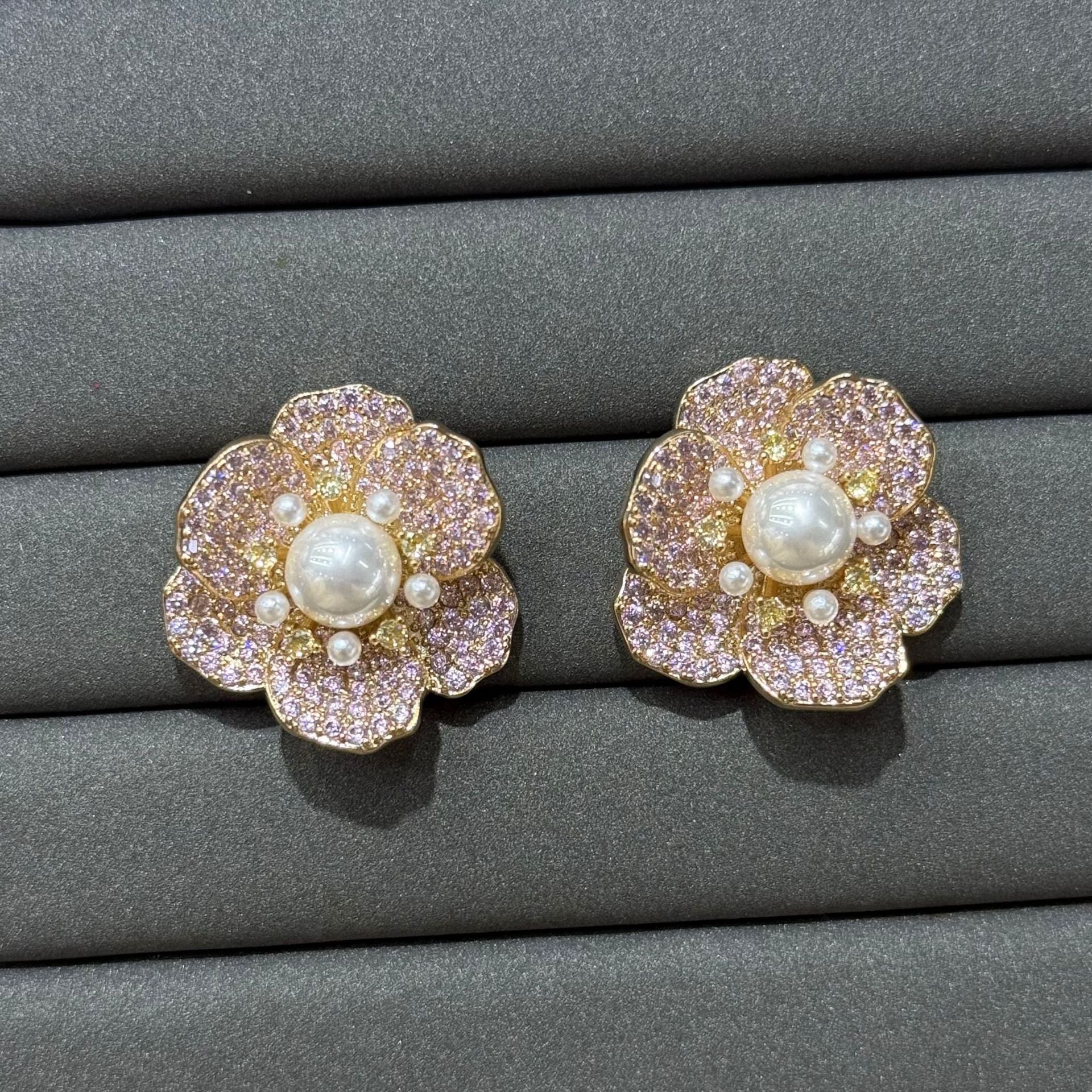 Blue Flowers Earrings For Women In Copper With Electroplated Finish And 925 Sterling Silver Ear Pins