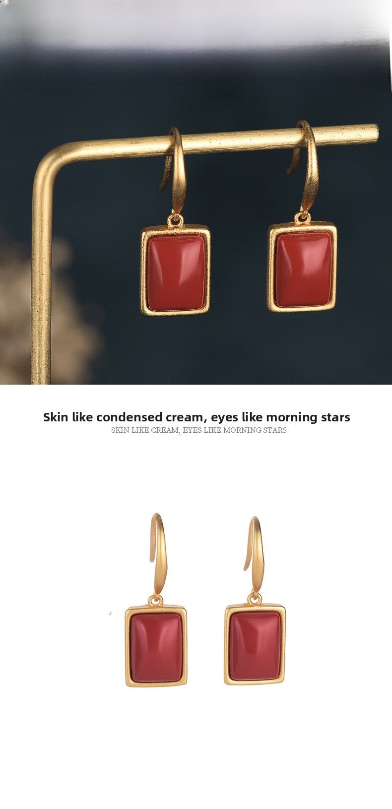 Geometric Earrings For Women In Gold Featuring Brass Material With Golden Plated Finish And Carnelian Inlay