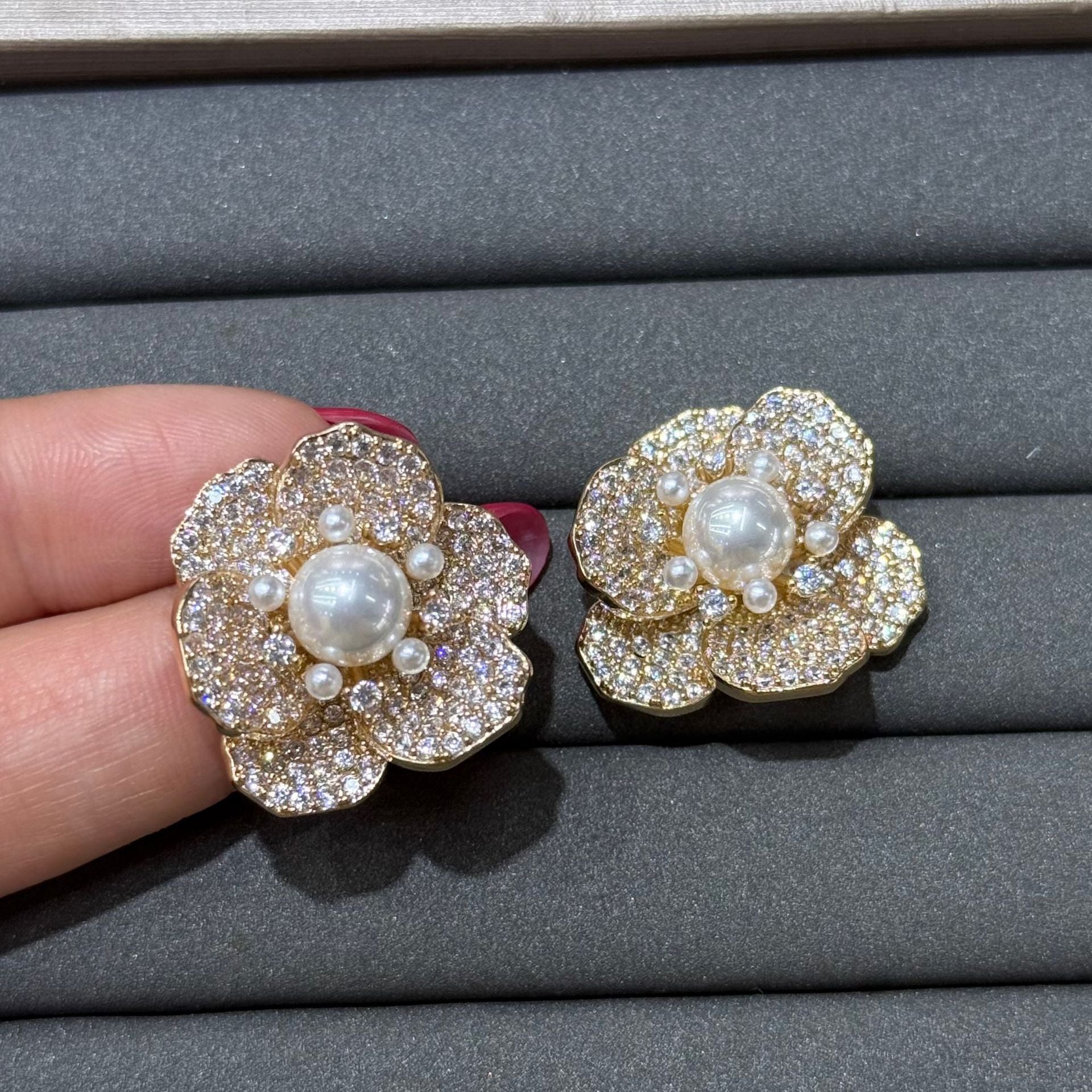 Blue Flowers Earrings For Women In Copper With Electroplated Finish And 925 Sterling Silver Ear Pins