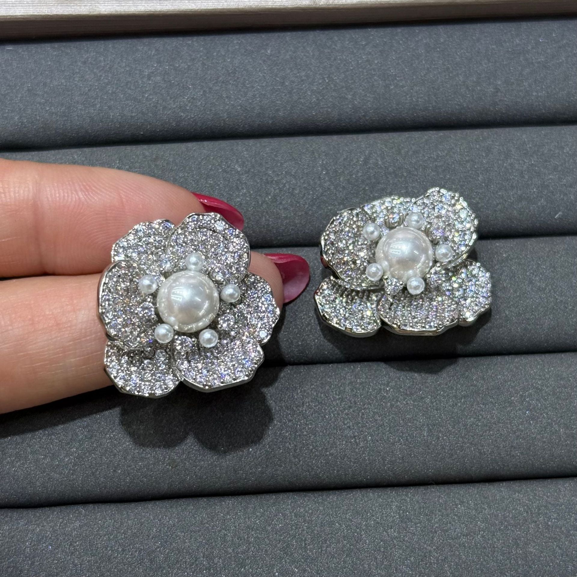 Blue Flowers Earrings For Women In Copper With Electroplated Finish And 925 Sterling Silver Ear Pins