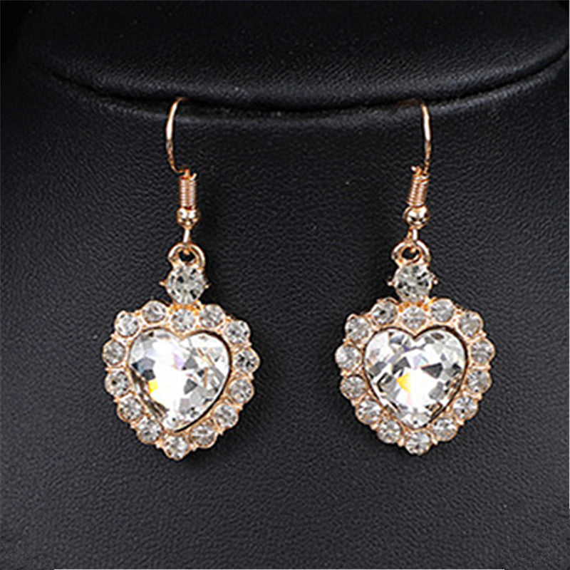 Heart Shape Earrings For Women In Blue Featuring Rhinestones And Zinc Alloy Ear Pins