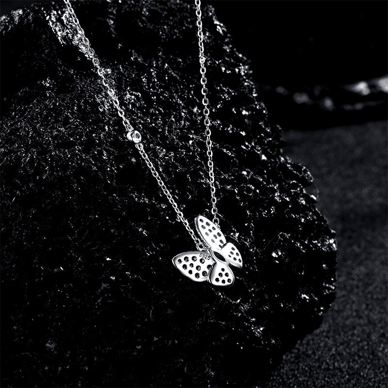 Butterfly Pendant Necklace In Silver With Moissanite Inlay, 925 Sterling Silver Chain And Pendant For Women