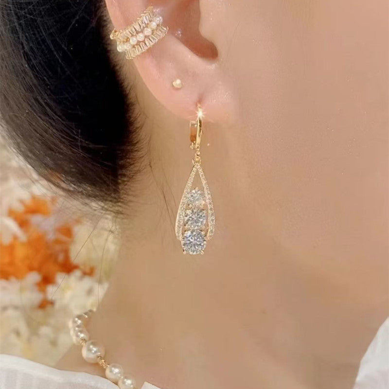 Heart Shape Earrings For Women Featuring Real Gold Plated Copper With Zircon Inlay