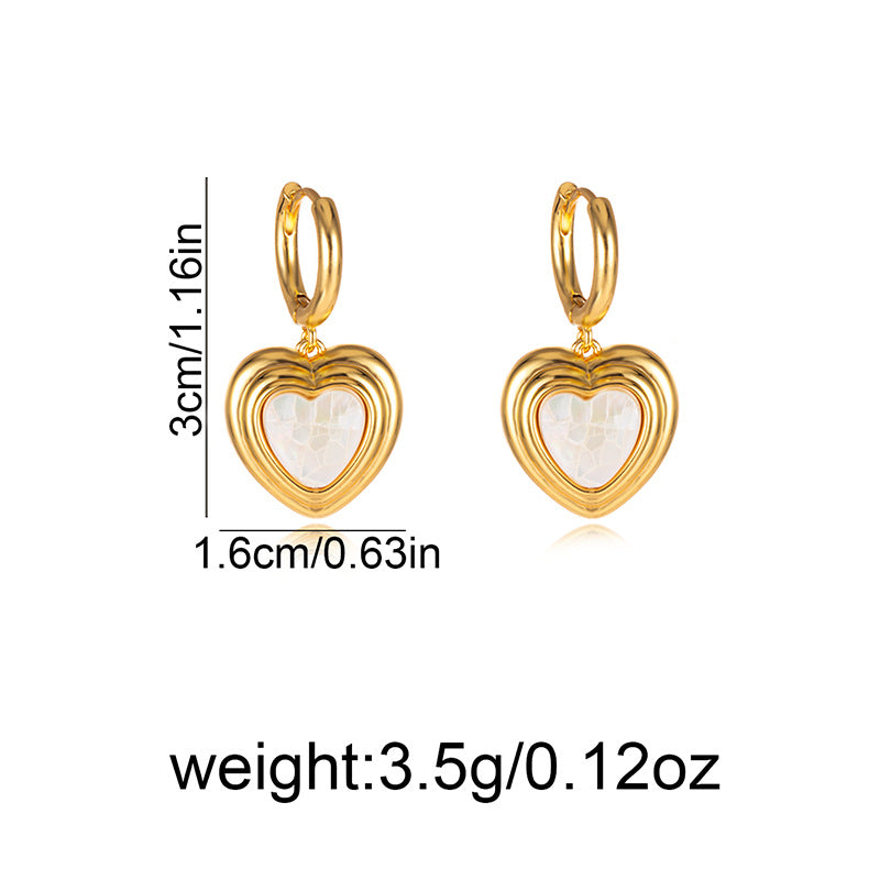 Heart Shape Shell Earrings With Real Gold Plated 925 Sterling Silver Studs, Simple Style For Women