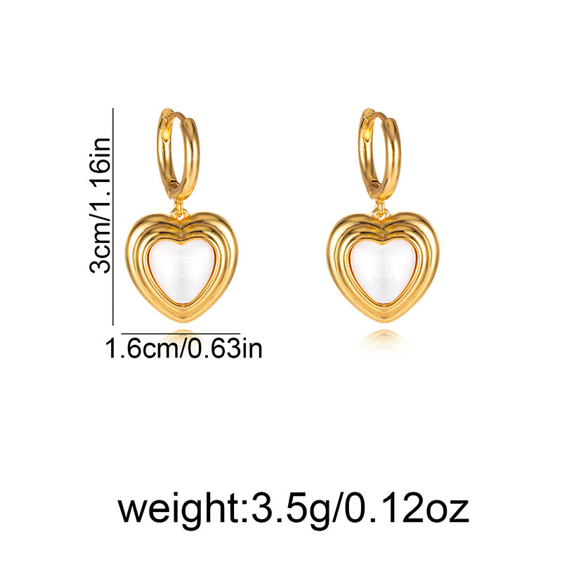 Heart Shape Shell Earrings With Real Gold Plated 925 Sterling Silver Studs, Simple Style For Women