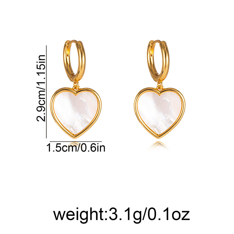 Heart Shape Shell Earrings With Real Gold Plated 925 Sterling Silver Studs, Simple Style For Women