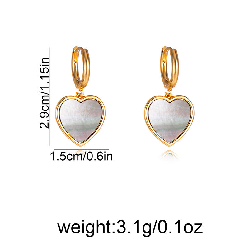 Heart Shape Shell Earrings With Real Gold Plated 925 Sterling Silver Studs, Simple Style For Women