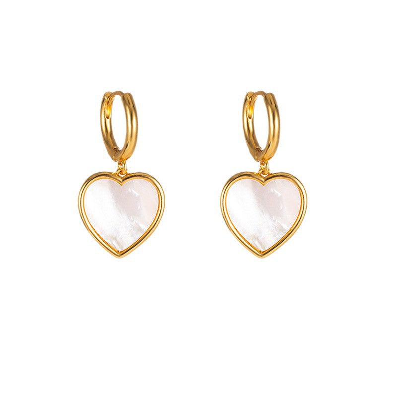 Heart Shape Shell Earrings With Real Gold Plated 925 Sterling Silver Studs, Simple Style For Women