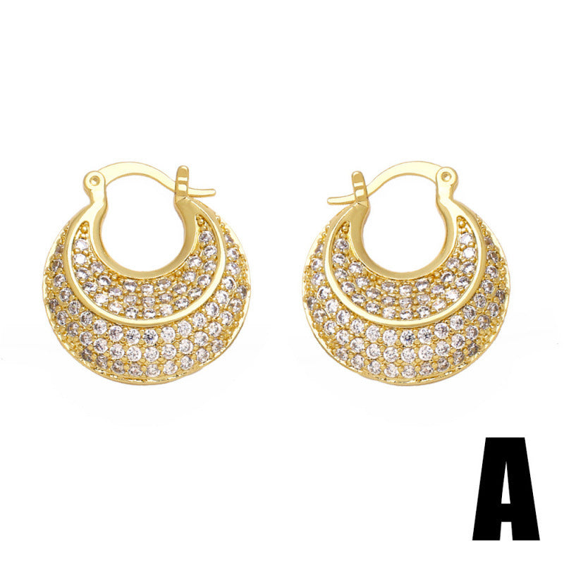 Heart Shape Earrings For Women In Gold Featuring Copper Ear Pins And Zircon Inlay Material