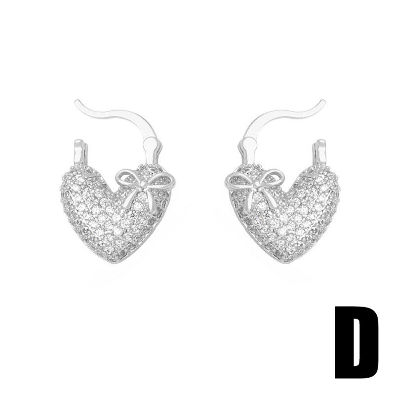 Heart Shape Earrings For Women In Gold Featuring Copper Ear Pins And Zircon Inlay Material