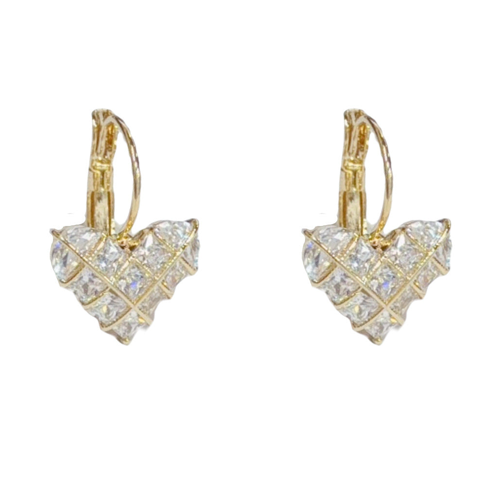 Heart Shape Hoop Earrings For Women In Simple Style, Copper With Real Gold Plated And Zircon Inlay
