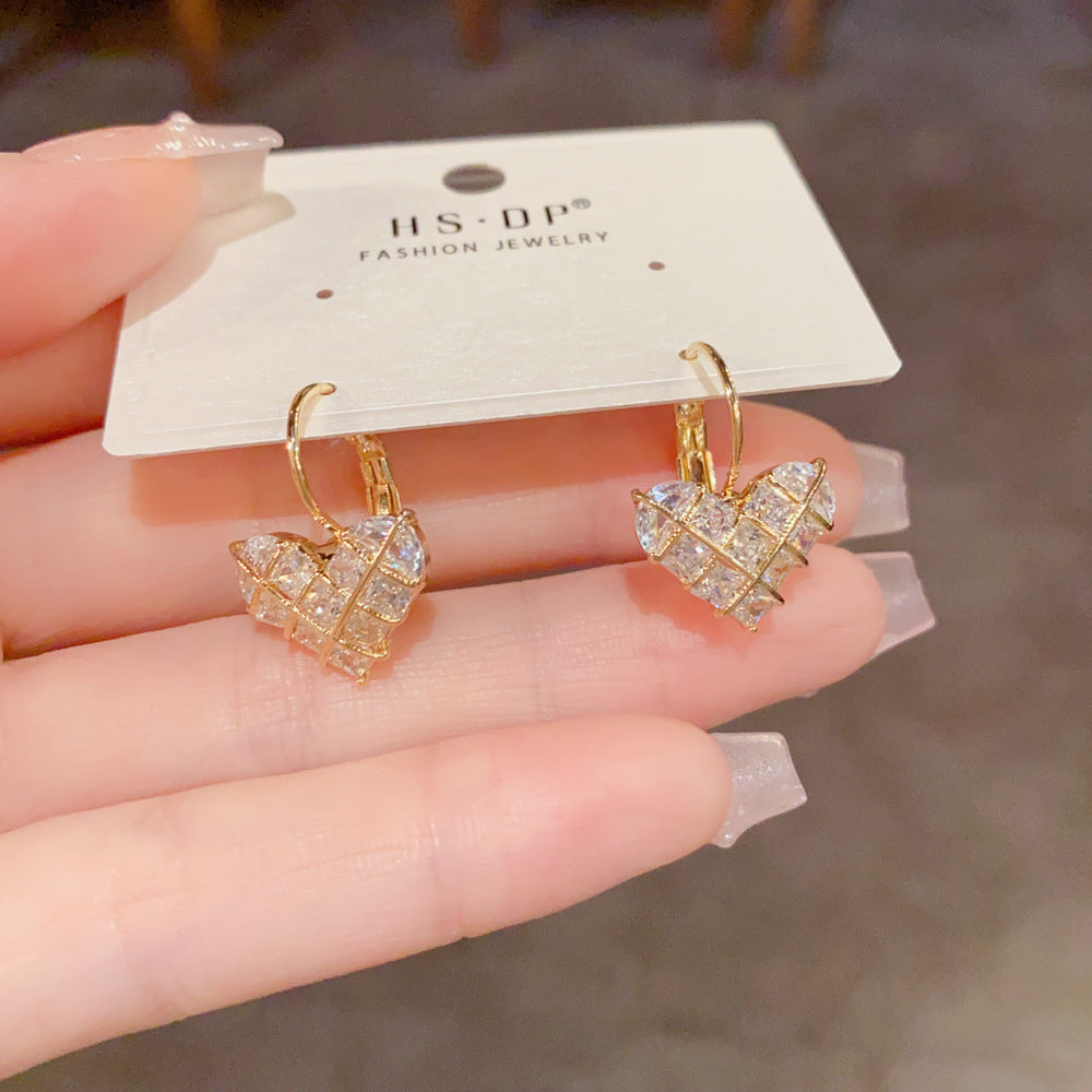 Heart Shape Hoop Earrings For Women In Simple Style, Copper With Real Gold Plated And Zircon Inlay