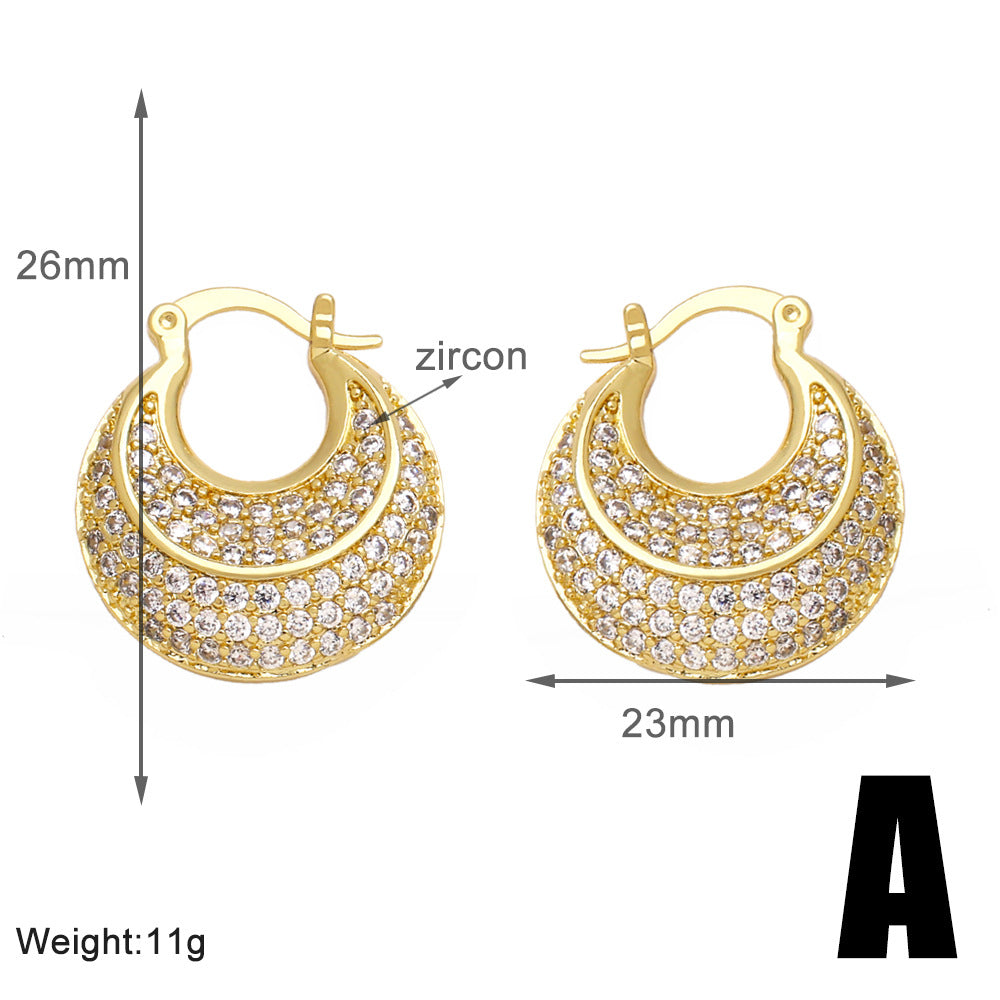 Heart Shape Earrings For Women In Gold Featuring Copper Ear Pins And Zircon Inlay Material