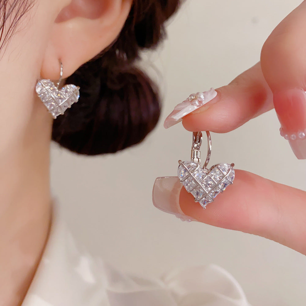 Heart Shape Hoop Earrings For Women In Simple Style, Copper With Real Gold Plated And Zircon Inlay