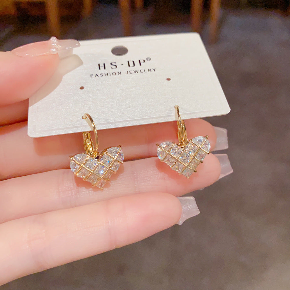 Heart Shape Hoop Earrings For Women In Simple Style, Copper With Real Gold Plated And Zircon Inlay