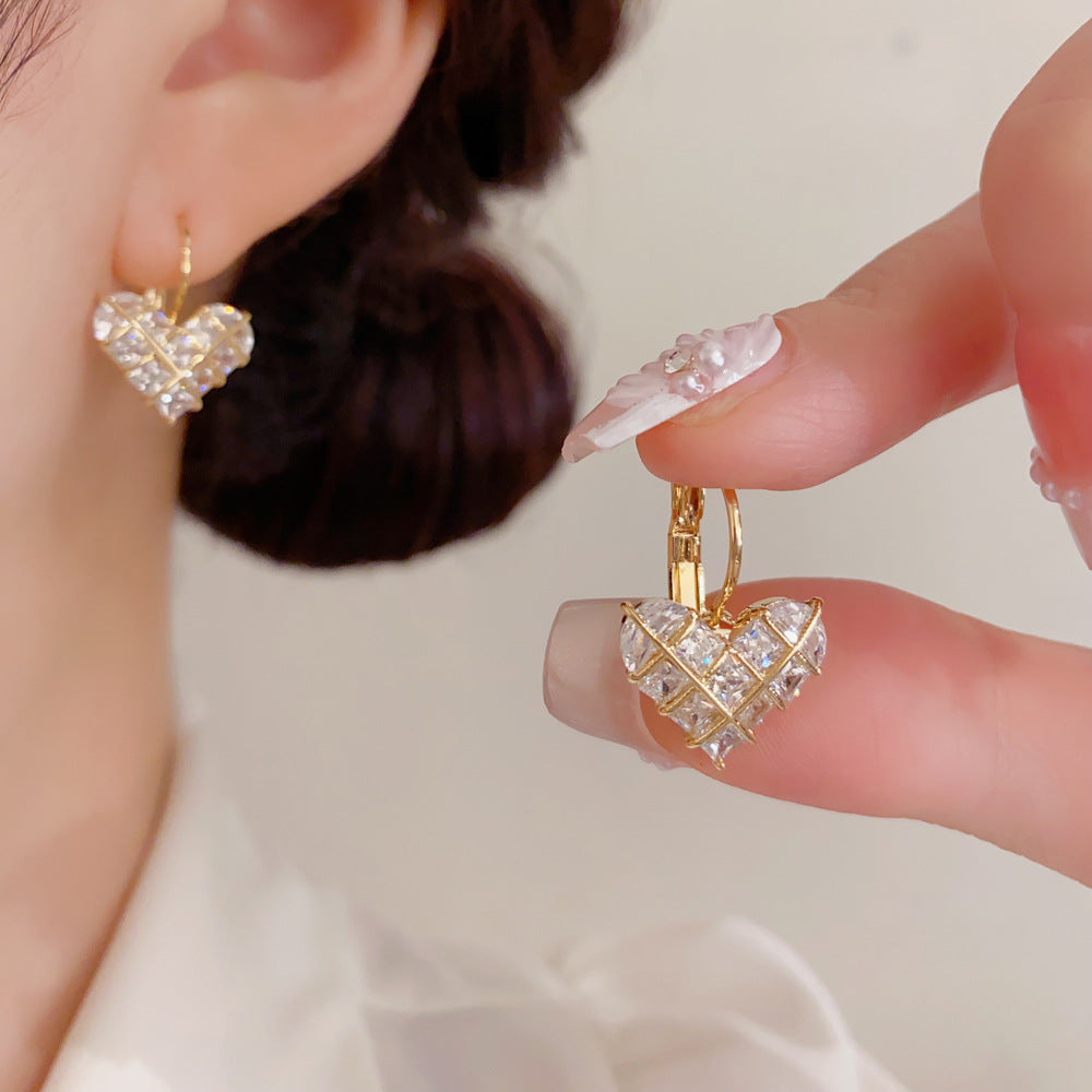 Heart Shape Hoop Earrings For Women In Simple Style, Copper With Real Gold Plated And Zircon Inlay