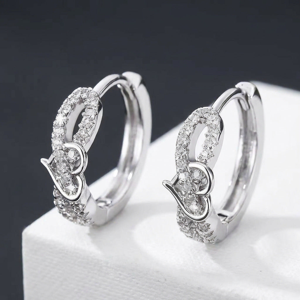 Heart Shape Earrings For Women With Copper Posts, Sweet Style Featuring Electroplated Gold And Zircon Inlay