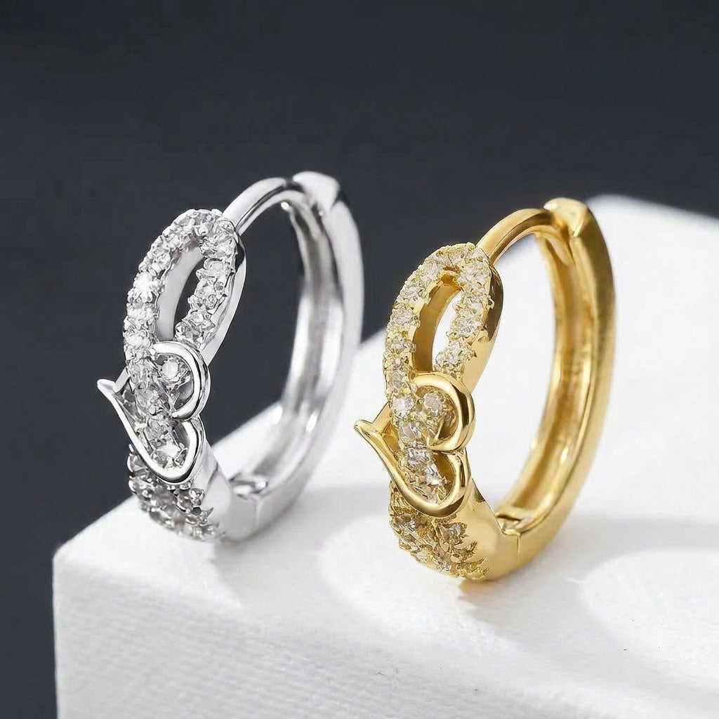 Heart Shape Earrings For Women With Copper Posts, Sweet Style Featuring Electroplated Gold And Zircon Inlay