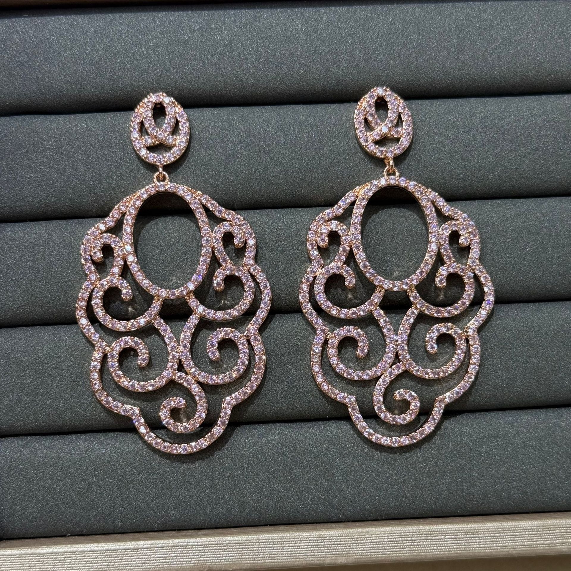 Geometric Earrings For Women In Natural Pink Copper With Electroplated Finish And 925 Sterling Silver Ear Pins