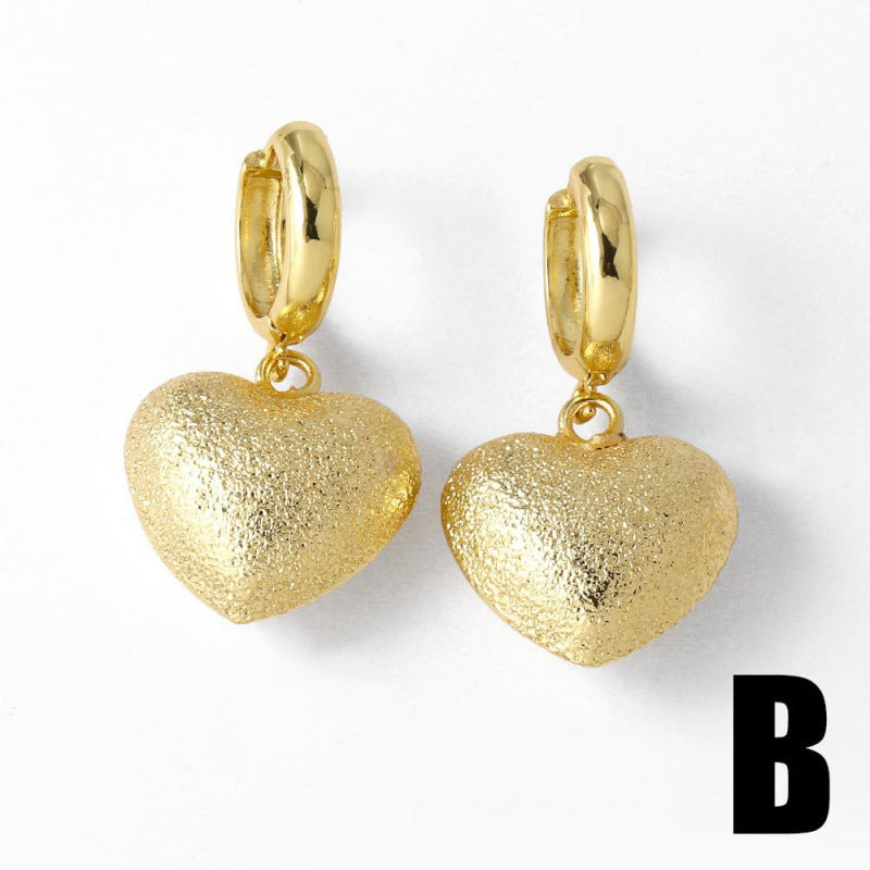 Heart Shape Sandblasted Earrings For Women Featuring 18K Real Gold Plated Copper Ear Pins