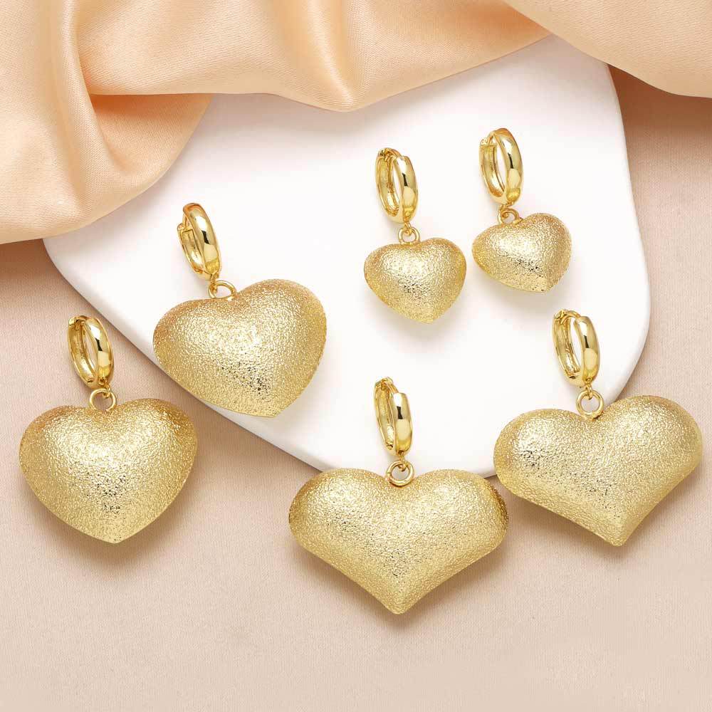 Heart Shape Sandblasted Earrings For Women Featuring 18K Real Gold Plated Copper Ear Pins