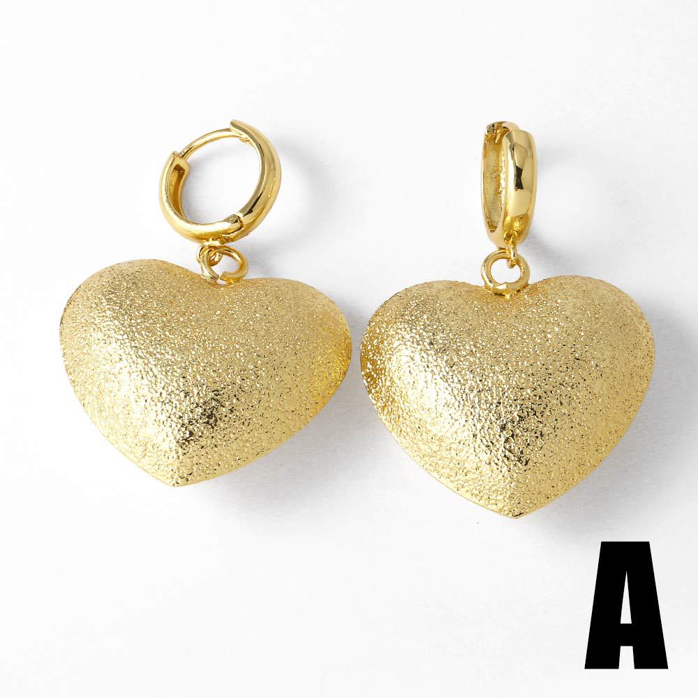 Heart Shape Sandblasted Earrings For Women Featuring 18K Real Gold Plated Copper Ear Pins
