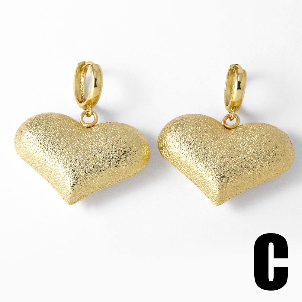 Heart Shape Sandblasted Earrings For Women Featuring 18K Real Gold Plated Copper Ear Pins