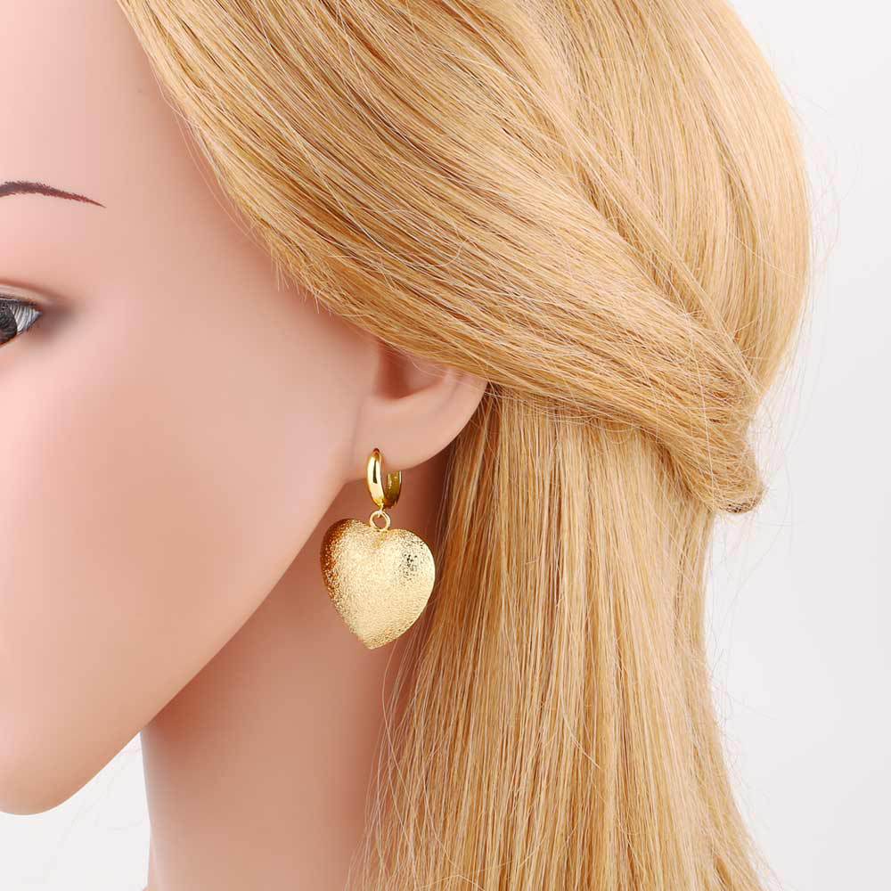 Heart Shape Sandblasted Earrings For Women Featuring 18K Real Gold Plated Copper Ear Pins