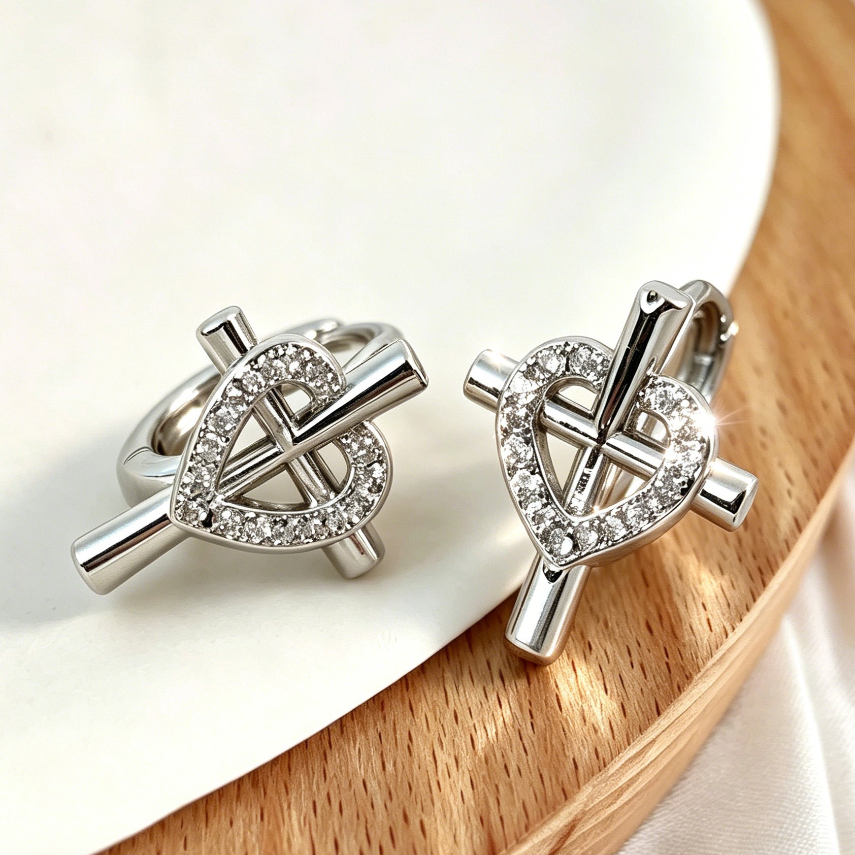 Heart Shape Earrings For Women In Retro Style With Copper Ear Pins And Zircon Inlay, Electroplated Finish