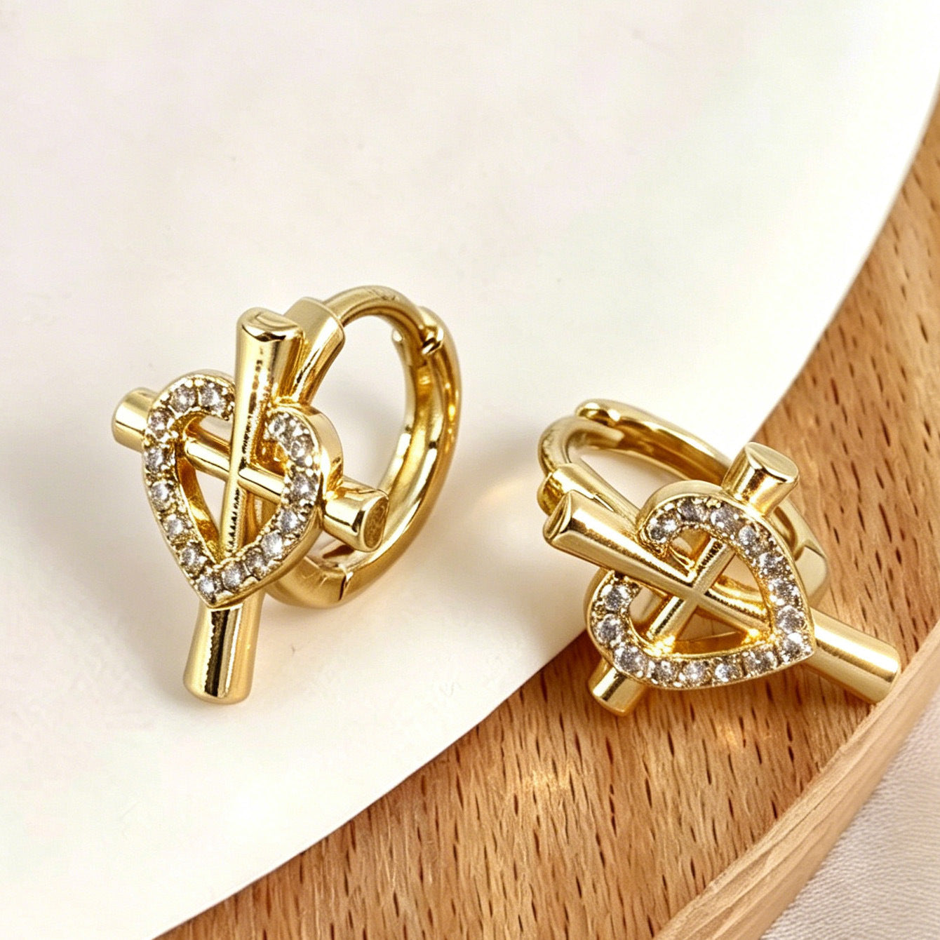 Heart Shape Earrings For Women In Retro Style With Copper Ear Pins And Zircon Inlay, Electroplated Finish
