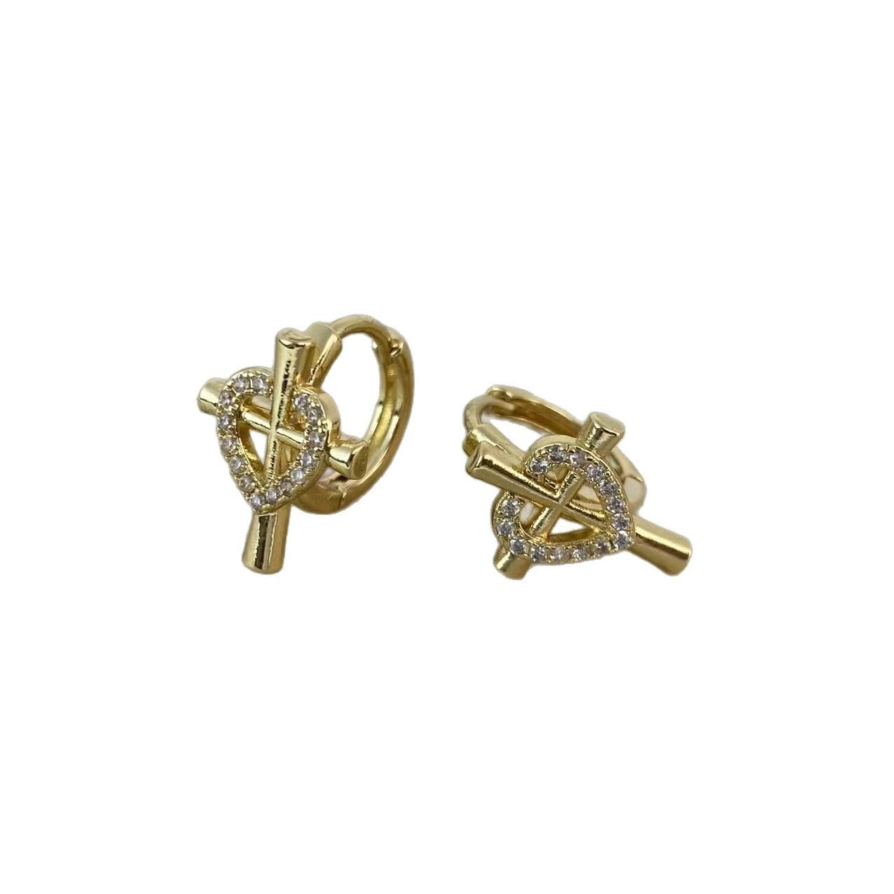 Heart Shape Earrings For Women In Retro Style With Copper Ear Pins And Zircon Inlay, Electroplated Finish