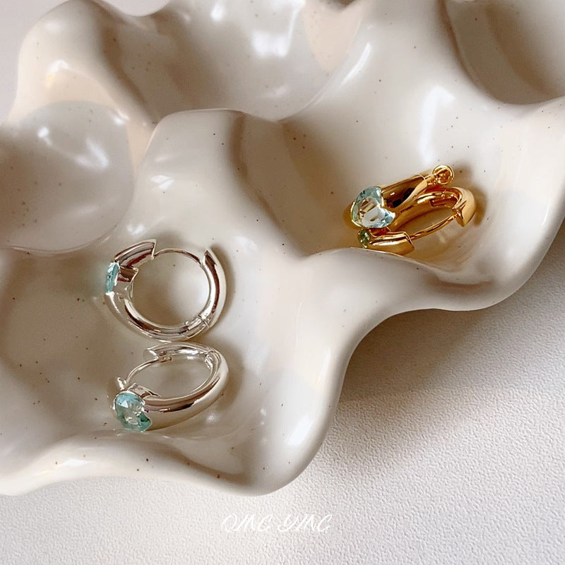 Heart Shape Earrings For Women In Silver Featuring Copper Ear Pins And Zircon Inlay