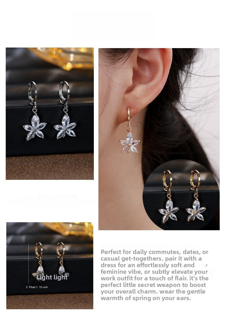 Elegant Flowers Earrings For Women With Copper Ear Pins And Zircon Inlay