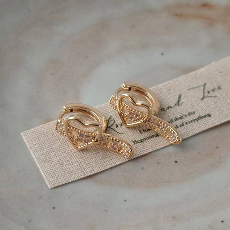 Heart Shape Earrings For Women Featuring Real Gold Plated Copper With Sparkling Rhinestones