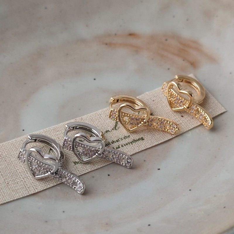 Heart Shape Earrings For Women Featuring Real Gold Plated Copper With Sparkling Rhinestones