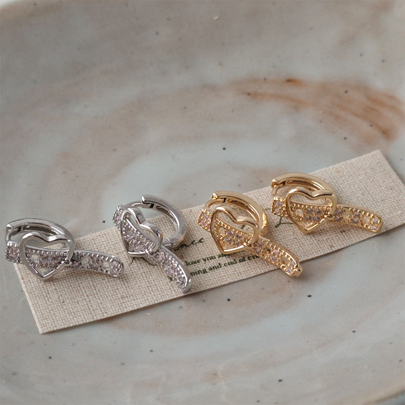 Heart Shape Earrings For Women Featuring Real Gold Plated Copper With Sparkling Rhinestones