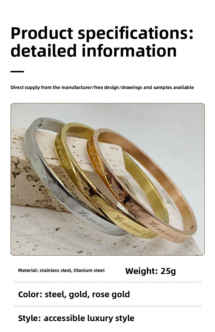 Classic Style Wings Titanium Steel Bangle For Women In Gold