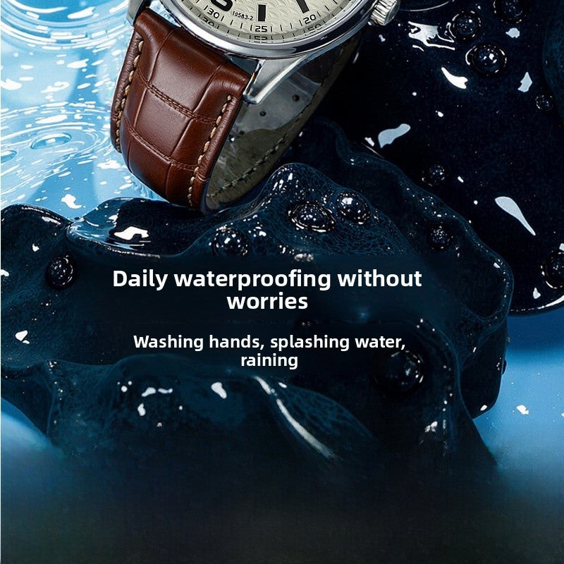 Men's Quartz Watch With Round Dial And Quartz Glass Mirror Featuring Imitation Leather Strap And Pin Buckle