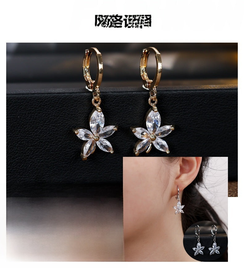 Elegant Flowers Earrings For Women With Copper Ear Pins And Zircon Inlay