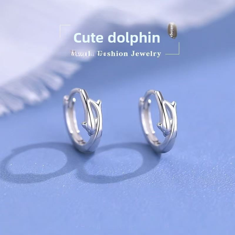 Dolphin Sleeper Earrings For Women In Electroplated Copper Featuring Sweet Style