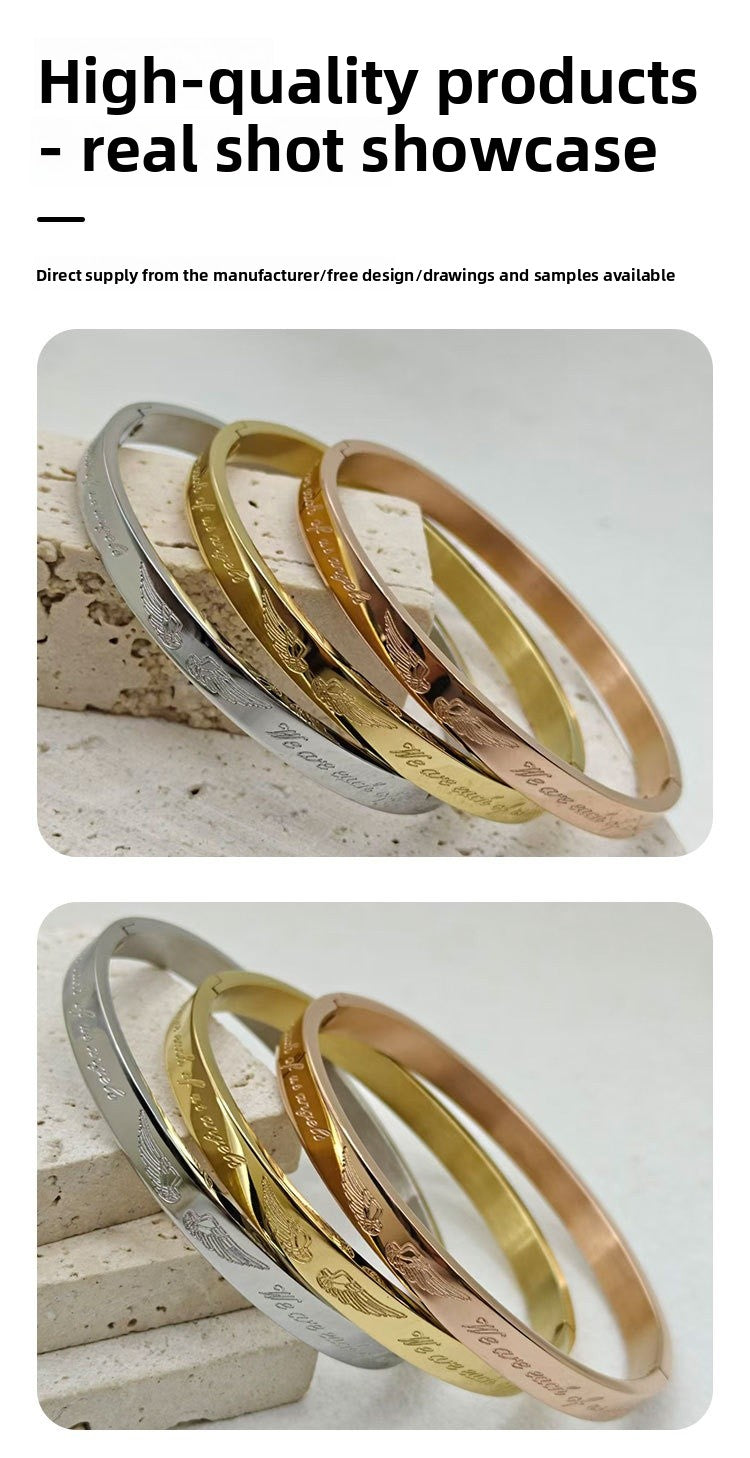 Classic Style Wings Titanium Steel Bangle For Women In Gold