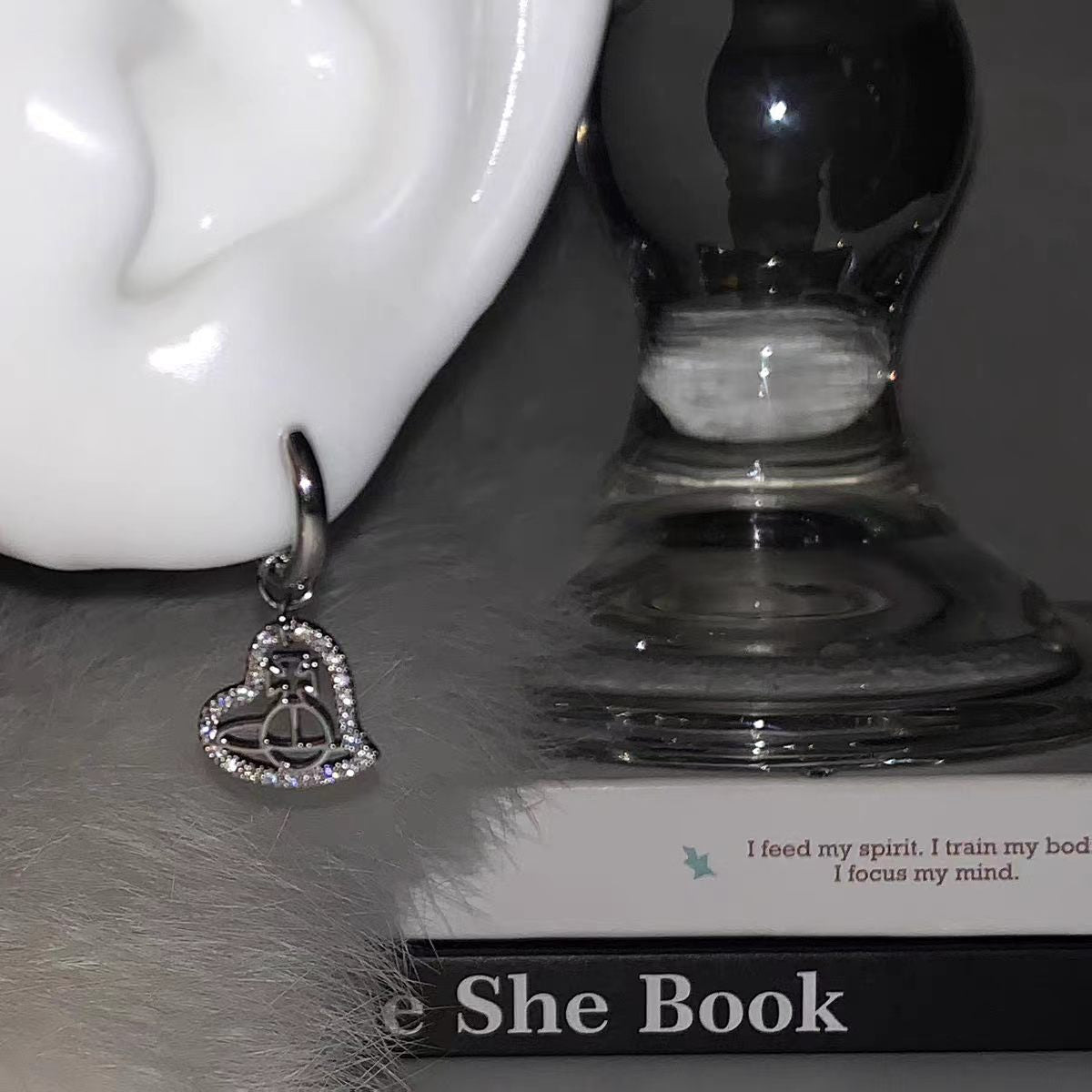 Heart Shape Hoop Earrings For Women In Silver Copper With Rhinestone Inlay