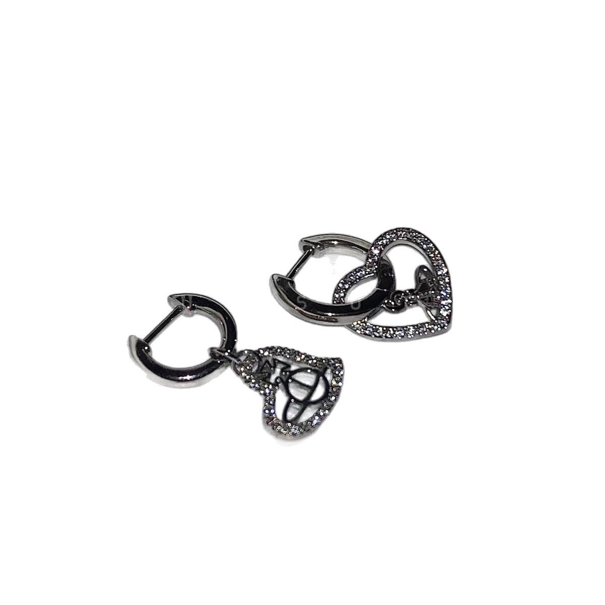 Heart Shape Hoop Earrings For Women In Silver Copper With Rhinestone Inlay