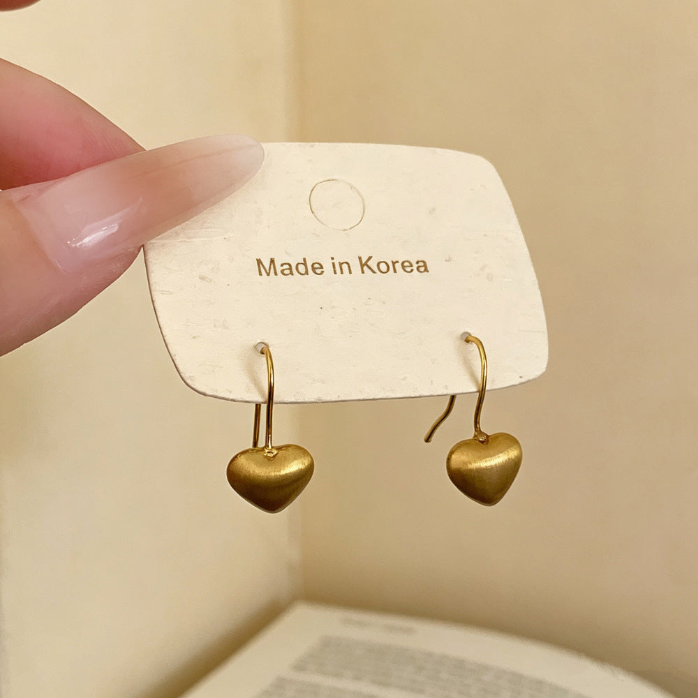 Heart Shape Brushed Earrings For Women, Copper Studs With 18K Real Gold Electroplated Finish