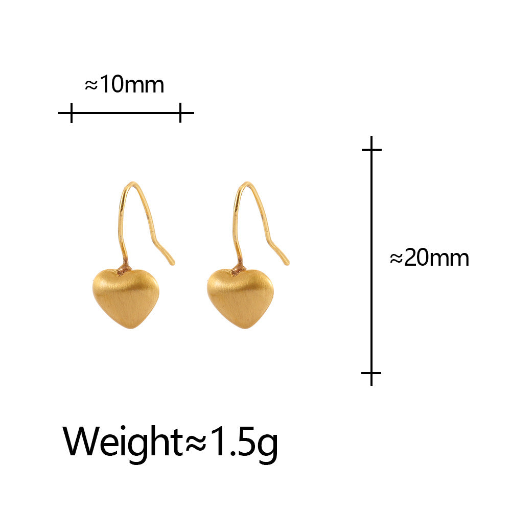 Heart Shape Brushed Earrings For Women, Copper Studs With 18K Real Gold Electroplated Finish