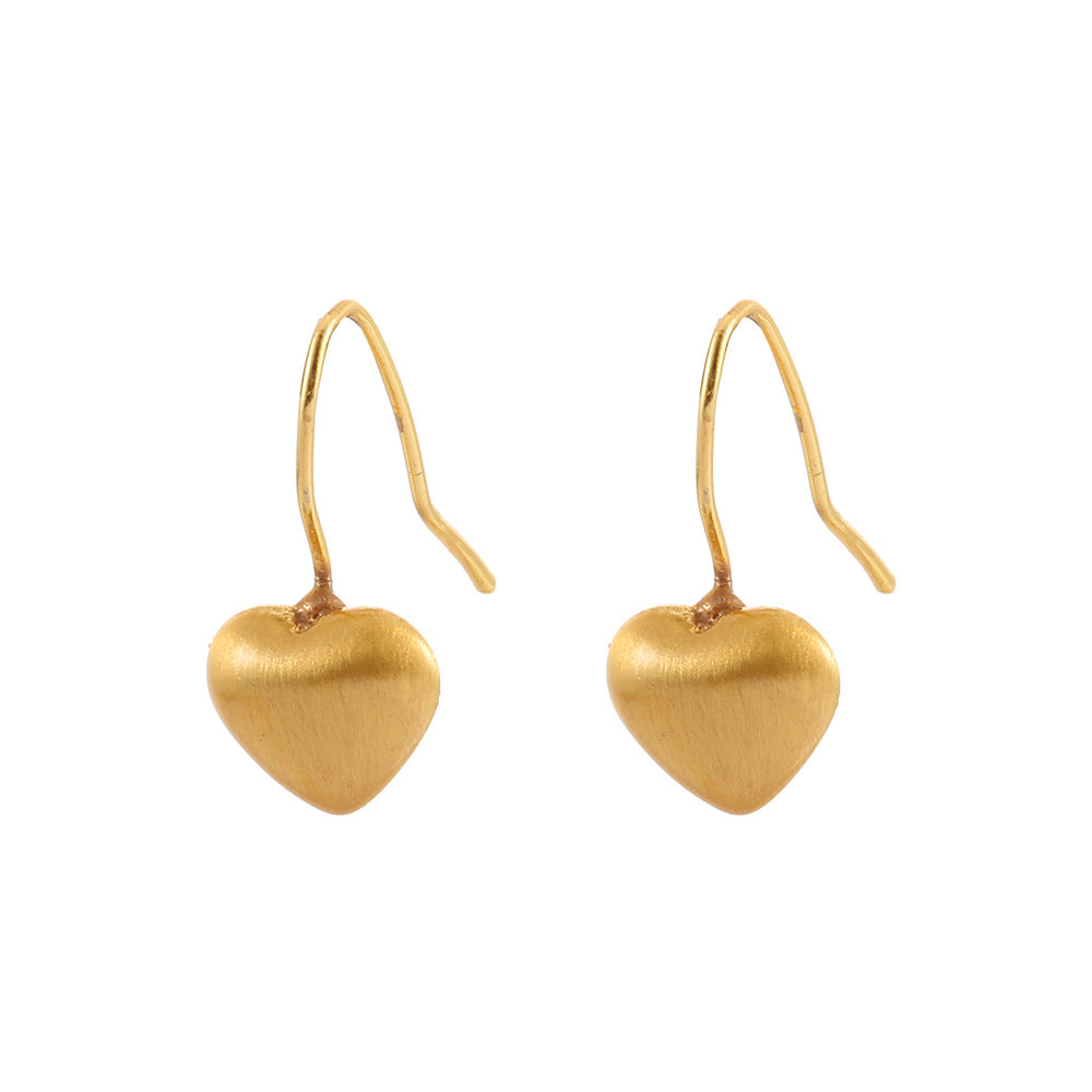 Heart Shape Brushed Earrings For Women, Copper Studs With 18K Real Gold Electroplated Finish